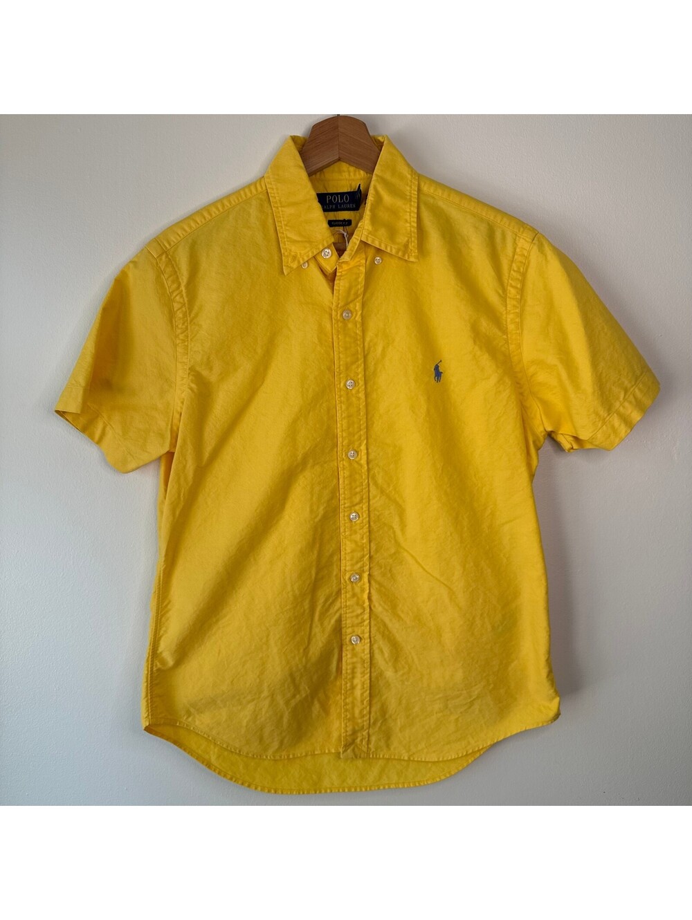 Polo Ralph Lauren Vibrate Yellow Short Sleeve Classic Fit Button Up Shirt Small